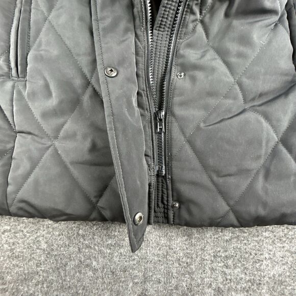 Croft & Barrow Quilted Puffer Coat Womens Sz XL Black Hooded Lined Faux Fur Neck - Picture 5 of 10